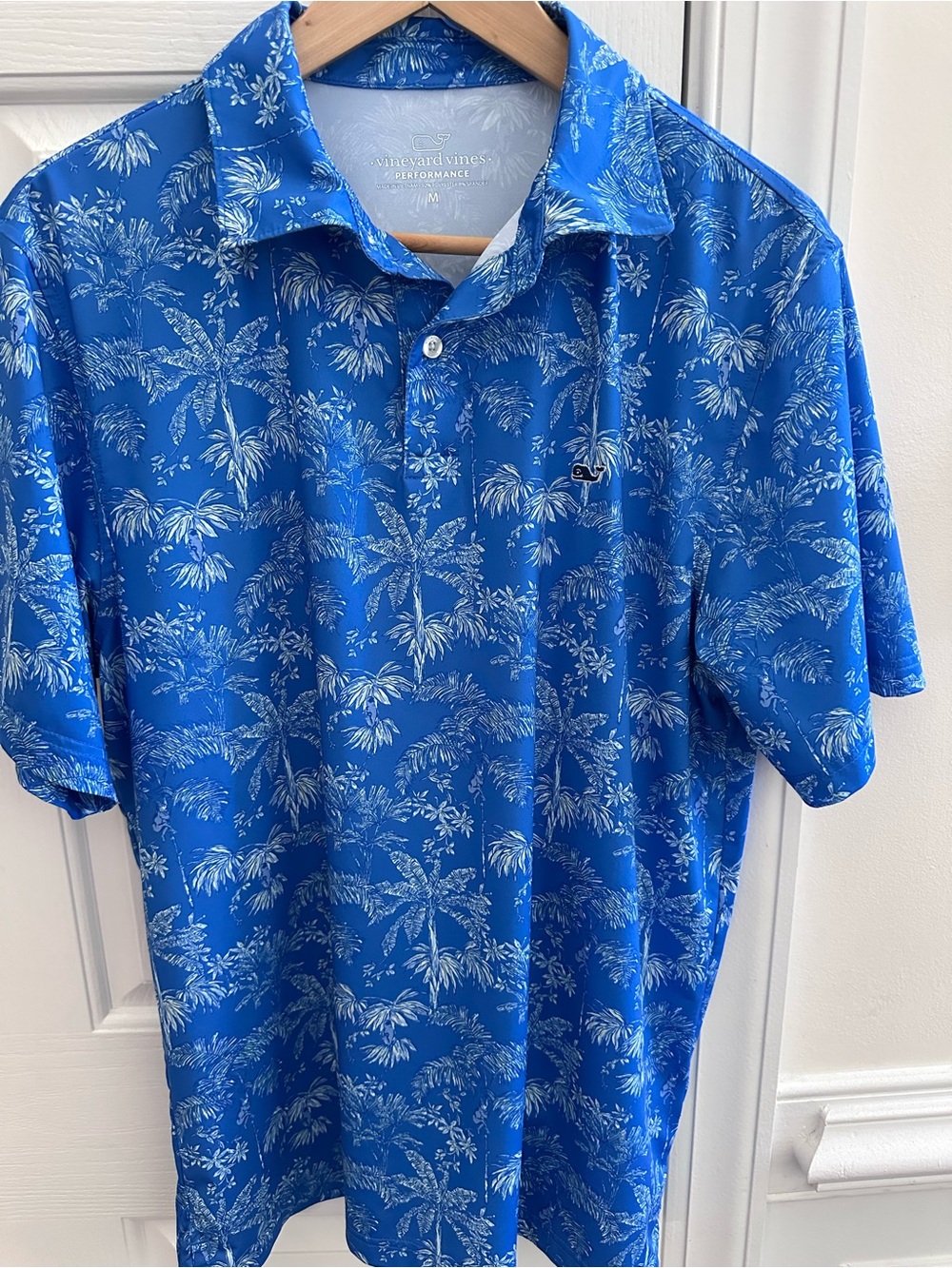 Vineyard Royal Blue Palm Tree Tropical Print Sankaty Performance Golf Polo Shirt
